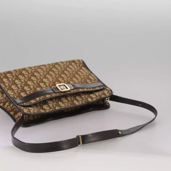 Christian Dior Trotter Canvas Shoulder Bag Gold Brown Auth - Picture 1 of 16